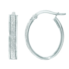 14K White Gold 15MM Glitter Hoop Earring