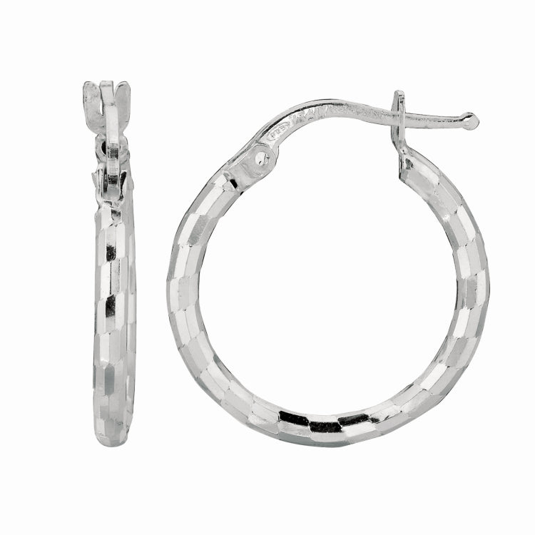 Sterling Silver Diamond Cut Squares Small Hoop Earring