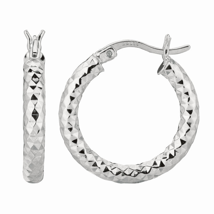Sterling Silver 3x15MM Diamond Cut Hoop Earring