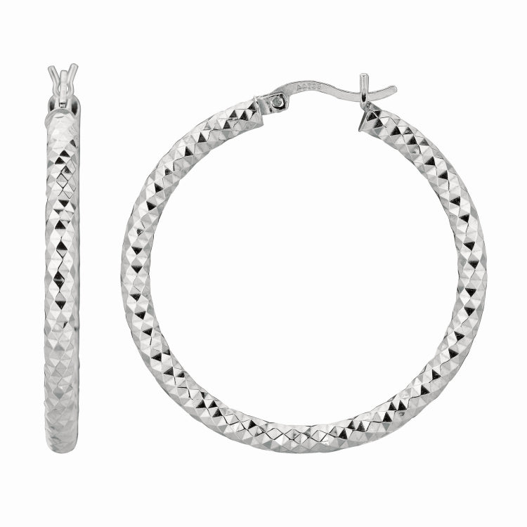 Sterling Silver 4x25MM Diamond Cut Hoop Earring