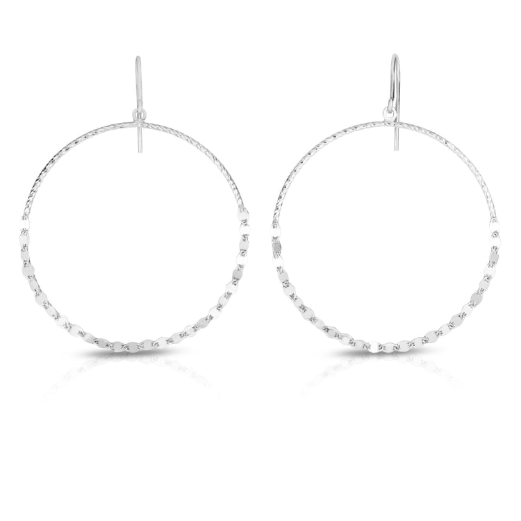 Sterling Silver Large Circle Mirror Chain Dangle Earring