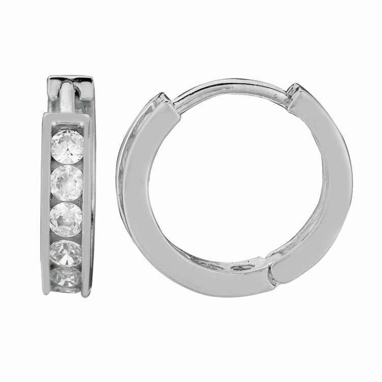 Sterling Silver Channel Set 3x10mm CZ Hoop Earrings