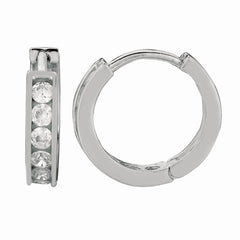 Sterling Silver Channel Set 3x10mm CZ Hoop Earrings