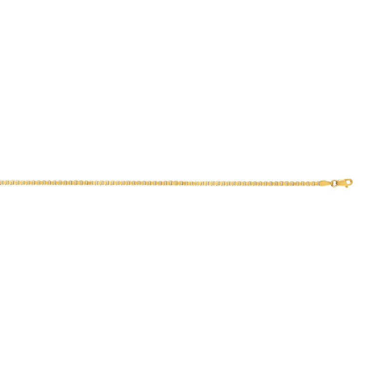 14K Yellow Gold 2.1mm Semi-Solid Box 22 Chain with Lobster Lock
