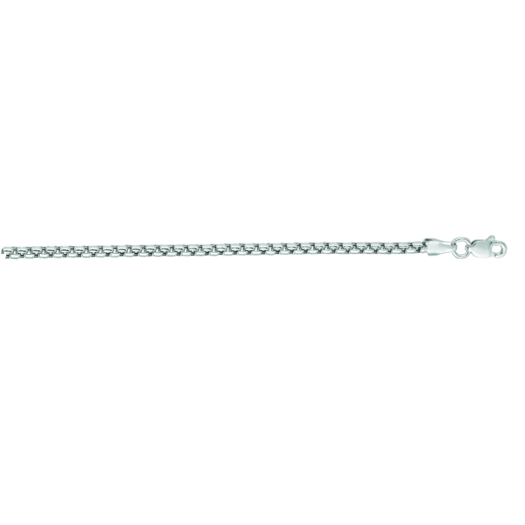 14K White Gold 2.5mm Lite Round Box 24 Chain with Lobster Lock