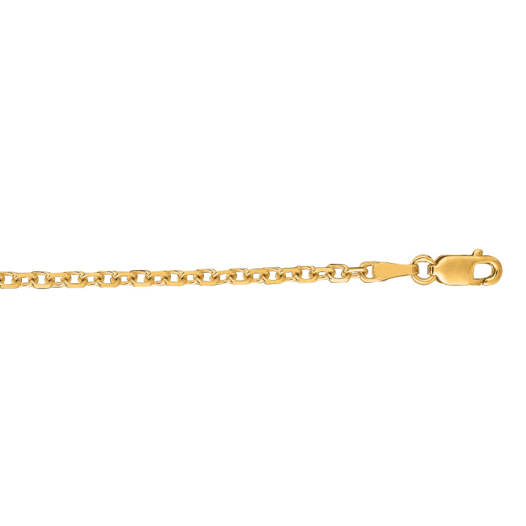 14K Yellow Gold 2.3mm Diamond Cut Cable 24 Chain with Lobster Lock