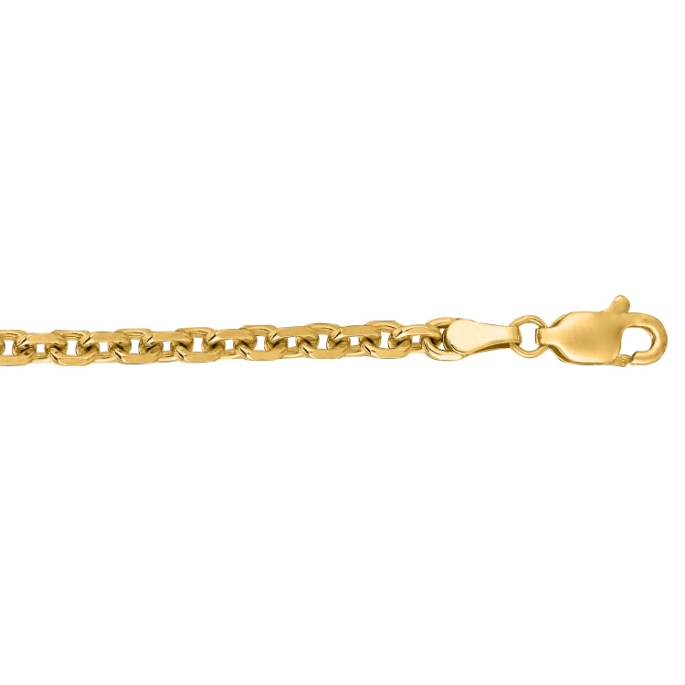 14K Yellow Gold 3.7mm Diamond Cut Cable 18 Chain with Lobster Lock