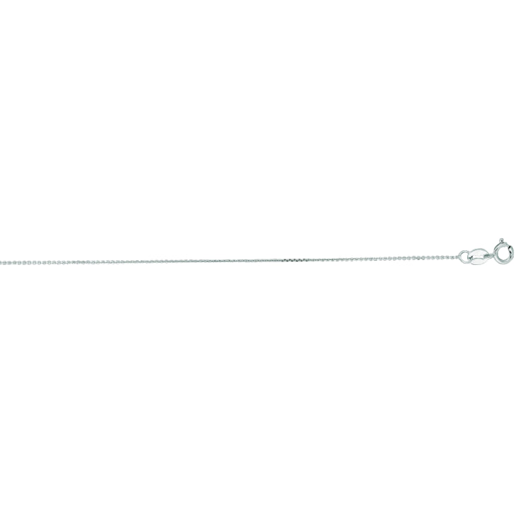 14K White Gold 0.5mm Diamond Cut Flat Cable 20 Chain with Spring Ring
