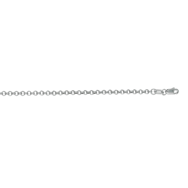 14K White Gold 2.5mm Lite Rolo 7 Chain Bracelet with Lobster Lock