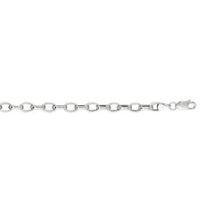 14K White Gold 4.6mm Lite Oval Rolo 7 Chain Bracelet with Lobster Lock