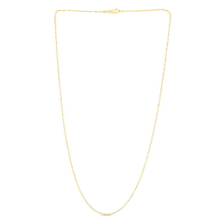 14K Yellow Gold 0.9mm Diamond Cut Bar and Bead 16 Chain with Lobster Lock