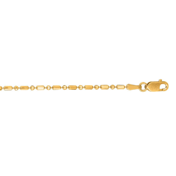 14K Yellow Gold 1.3mm Diamond Cut Bar and Bead 16 Chain with Lobster Lock