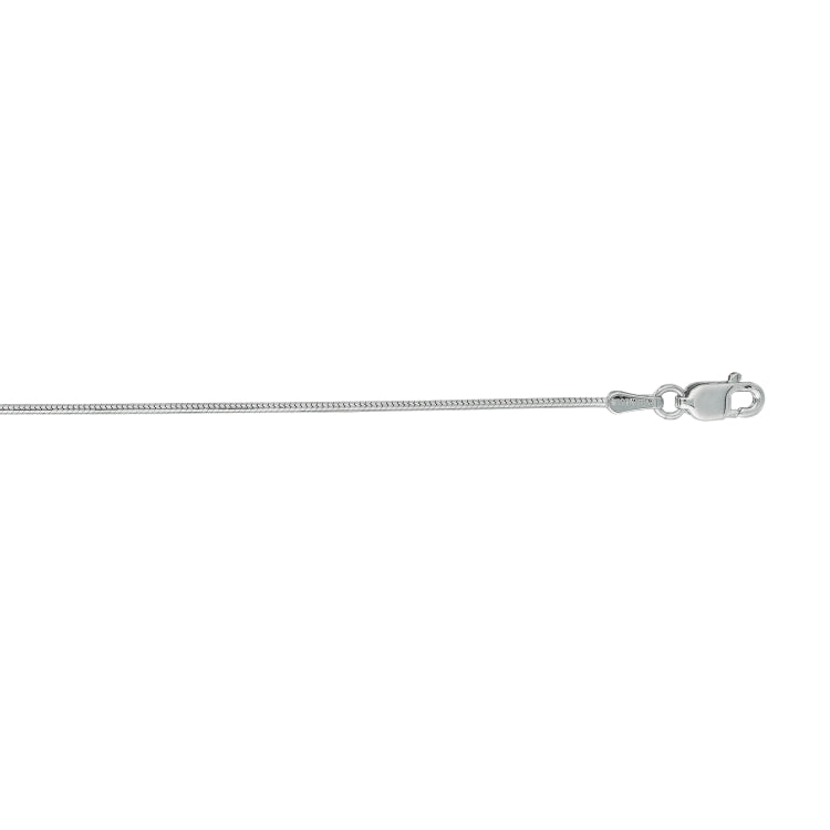 14K White Gold 0.9mm Round Snake 16 Chain with Lobster Lock