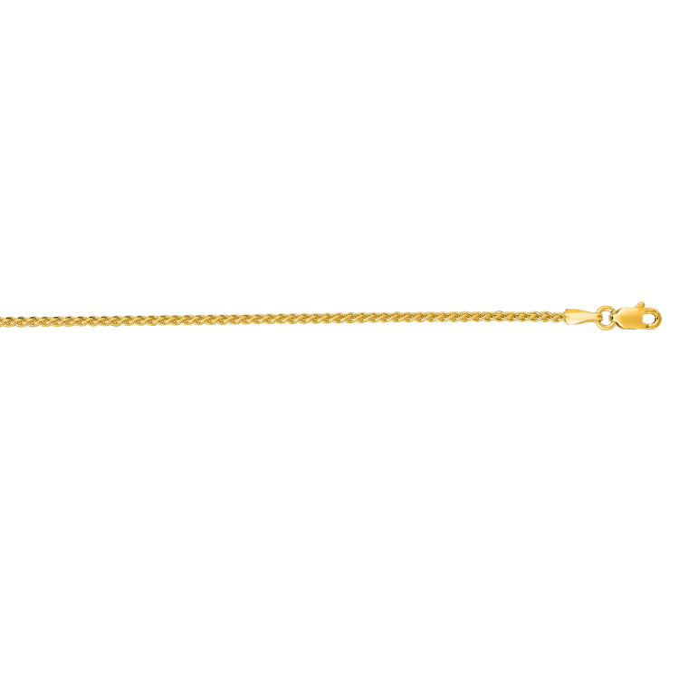 14K Yellow Gold 1.5mm Round Wheat 22 Chain with Lobster Lock
