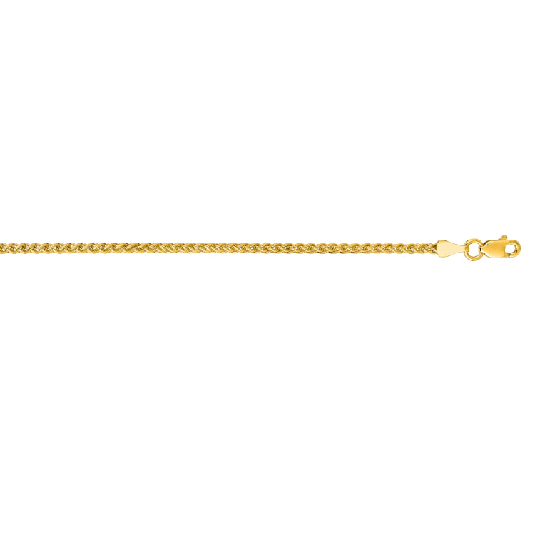 14K Yellow Gold 2.1mm Round Wheat 18 Chain with Lobster Lock