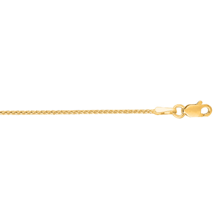 14K Yellow Gold 1.1mm Diamond Cut Round Wheat 24 Chain with Lobster Lock