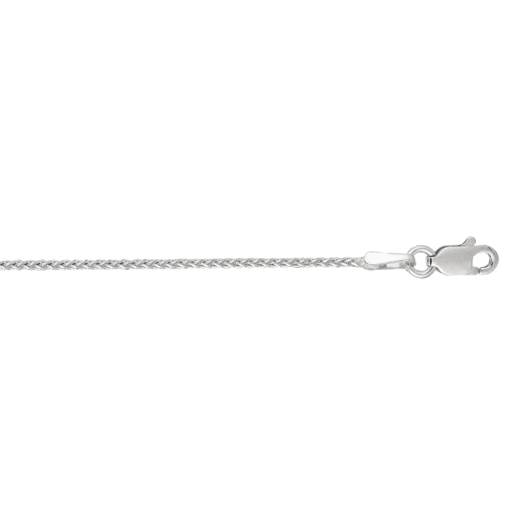 14K White Gold 1.1mm Diamond Cut Round Wheat 20 Chain with Lobster Lock