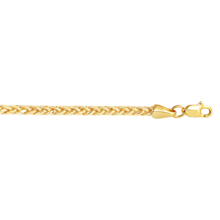 14K Yellow Gold 7.5 2.7mm Diamond Cut Lite Round Wheat Chain Bracelet with Lobster Lock