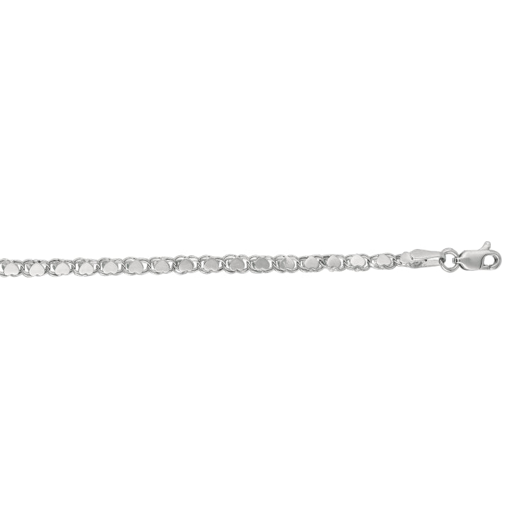 14K White Gold 3mm Heart 7 Chain Bracelet with Lobster Lock
