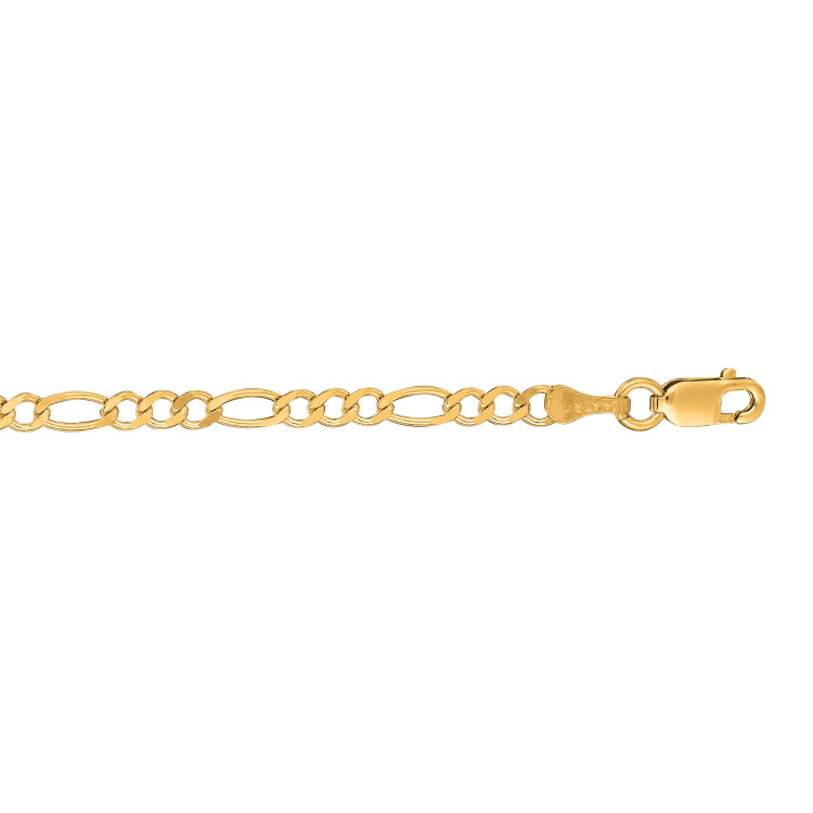 14K Yellow Gold 3.1mm Figaro 7 Chain Bracelet with Lobster Lock