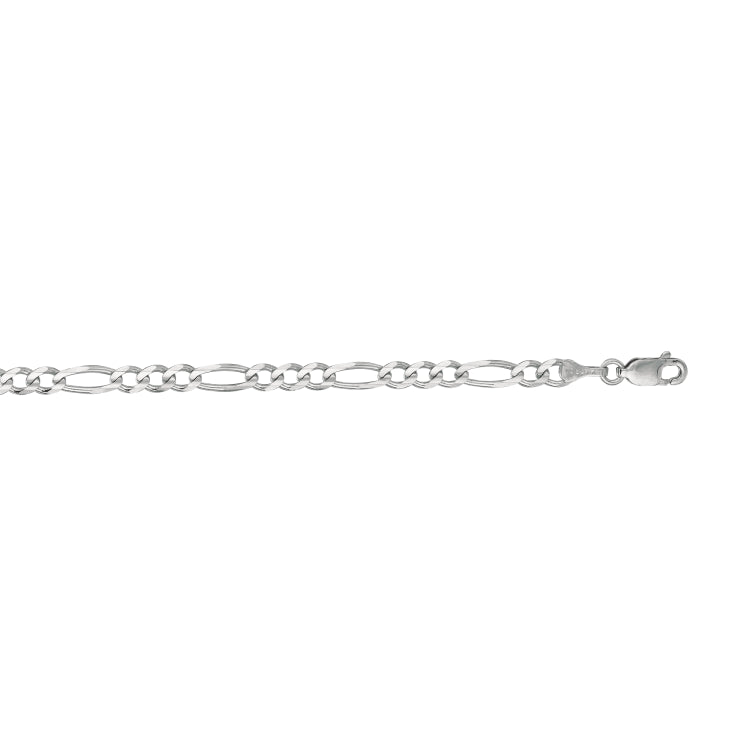 14K White Gold 3.8mm Figaro 7 Chain Bracelet with Lobster Lock