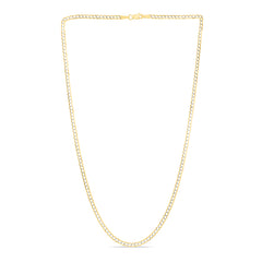14K Yellow Gold 2.6mm White Pave Curb 18 Chain with Lobster Lock