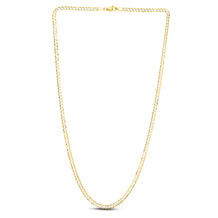 14K Yellow Gold 3.2mm White Pave Curb 20 Chain with Lobster Lock