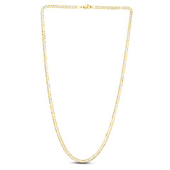 14K Yellow Gold 3.2mm White Pave Curb 24 Chain with Lobster Lock