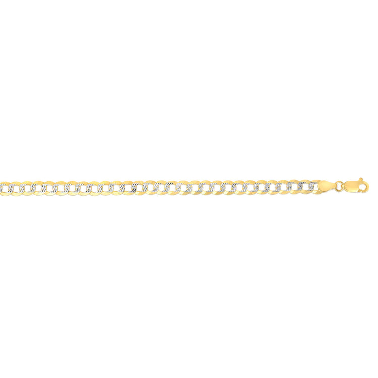 14K Yellow Gold 4.6mm White Pave Curb 24 Chain with Lobster Lock