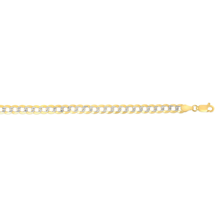 14K Yellow Gold 5.7mm White Pave Curb 8.5 Chain Bracelet with Lobster Lock
