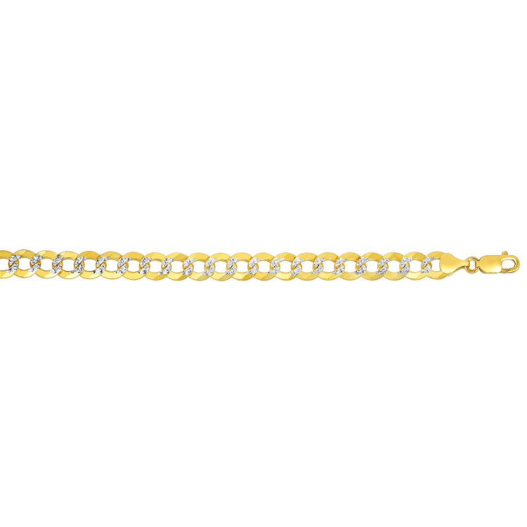 14K Yellow Gold 9.7mm White Pave Curb 24 Chain with Lobster Lock