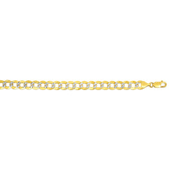 14K Yellow Gold 9.7mm White Pave Curb 24 Chain with Lobster Lock