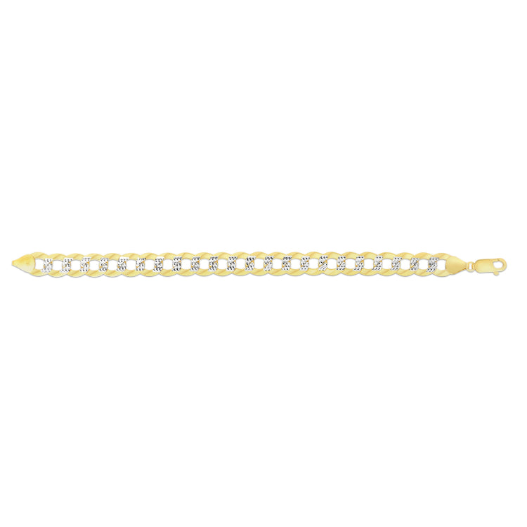 14K Yellow Gold 11.23mm White Pave Curb 24 Chain with Lobster Lock