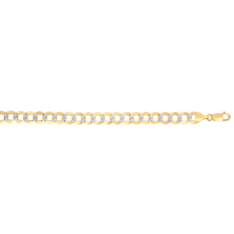 14K Yellow Gold 12.18mm White Pave Curb 24 Chain with Lobster Lock