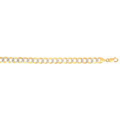14K Yellow Gold 12.18mm White Pave Curb 26 Chain with Lobster Lock