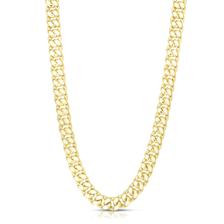 14K Yellow Gold 11.1mm Semi-Solid Classic Miami Cuban 9 Bracelet with Box Lock