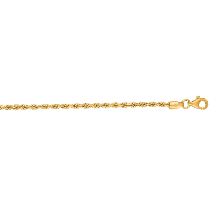 14K Yellow Gold 24 2mm Diamond Cut Royal Rope Chain with Lobster Lock