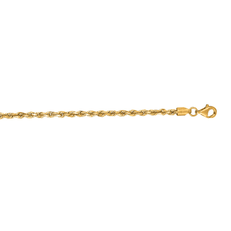14K Yellow Gold 22 2.75mm Diamond Cut Royal Rope Chain with Lobster Lock