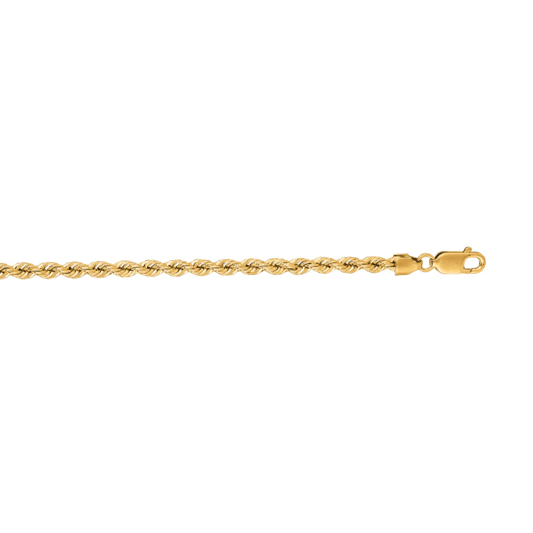 14K Yellow Gold 3mm Rope 8 Chain Bracelet with Lobster Lock