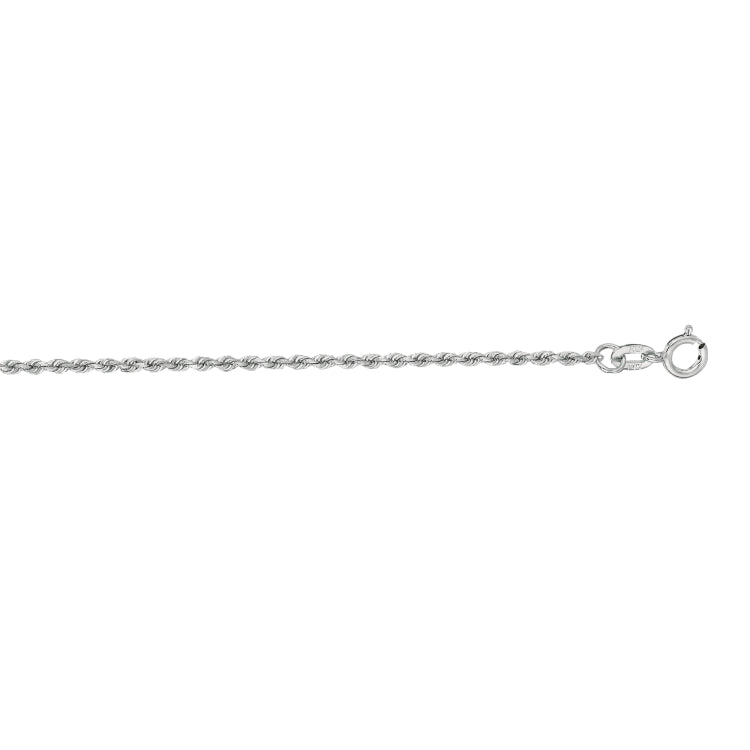 14K White Gold 1.4mm Diamond Cut Royal Rope 16 Chain with Spring Ring Clasp