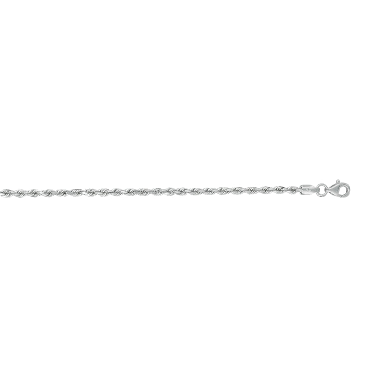 14K White Gold 2.5mm Diamond Cut Royal Rope 24 Chain with Lobster Lock