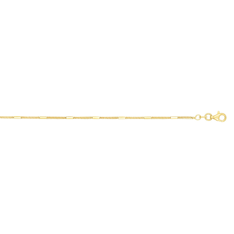 14K Yellow Gold 1.3mm Polished Bar Station Saturn 16 Chain with Lobster Lock