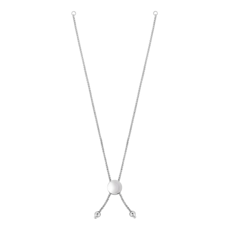 14K White Gold 8 Round Wheat Chain with Disc Slide Friendship Bracelet