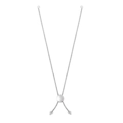 14K White Gold 8 Round Wheat Chain with Disc Slide Friendship Bracelet