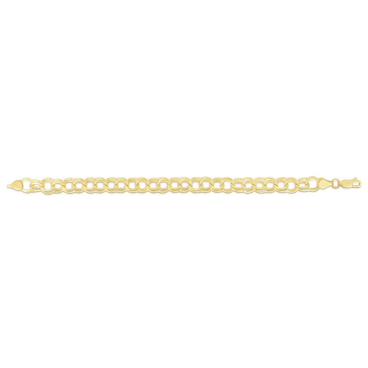 14K Yellow Gold 8mm Large Double Link 7 Charm Bracelet with Lobster Lock