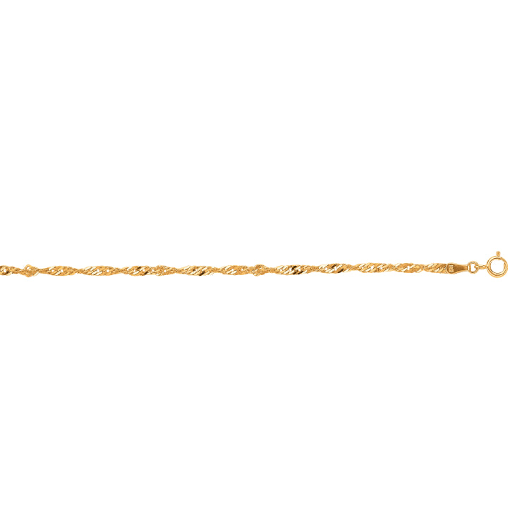 10K Yellow Gold 2.2mm Singapore 10 Chain Anklet with Spring Ring Clasp