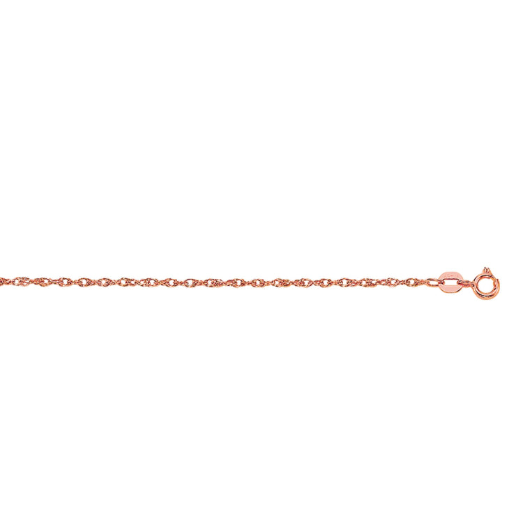 10K Rose Gold .95mm Machine Rope 18 Chain Carded with Spring Ring