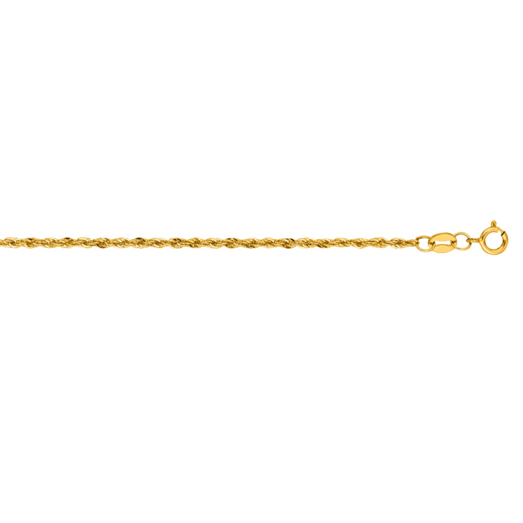 10K Yellow Gold 1.5mm Diamond Cut Lite Rope 16 Chain with Lobster Lock