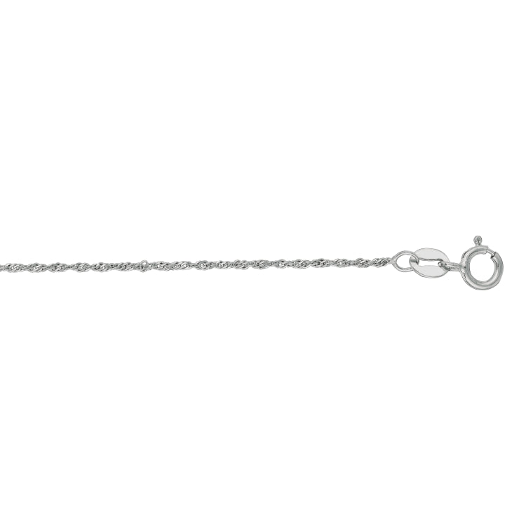 10K White Gold 1.1mm Singapore 18 Chain with Spring Ring Clasp
