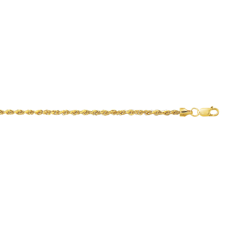 10K Yellow Gold 2.0mm Diamond Cut Lite Rope 20 Chain with Lobster Lock